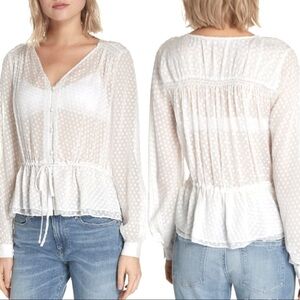 Frame size medium silk blend white polka dot top